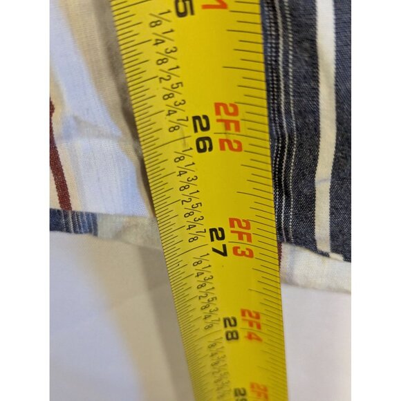 Bke67 Striped Long Sleeve "pearl" snap Shirt L Beige Blue Red Cotton - Picture 6 of 7